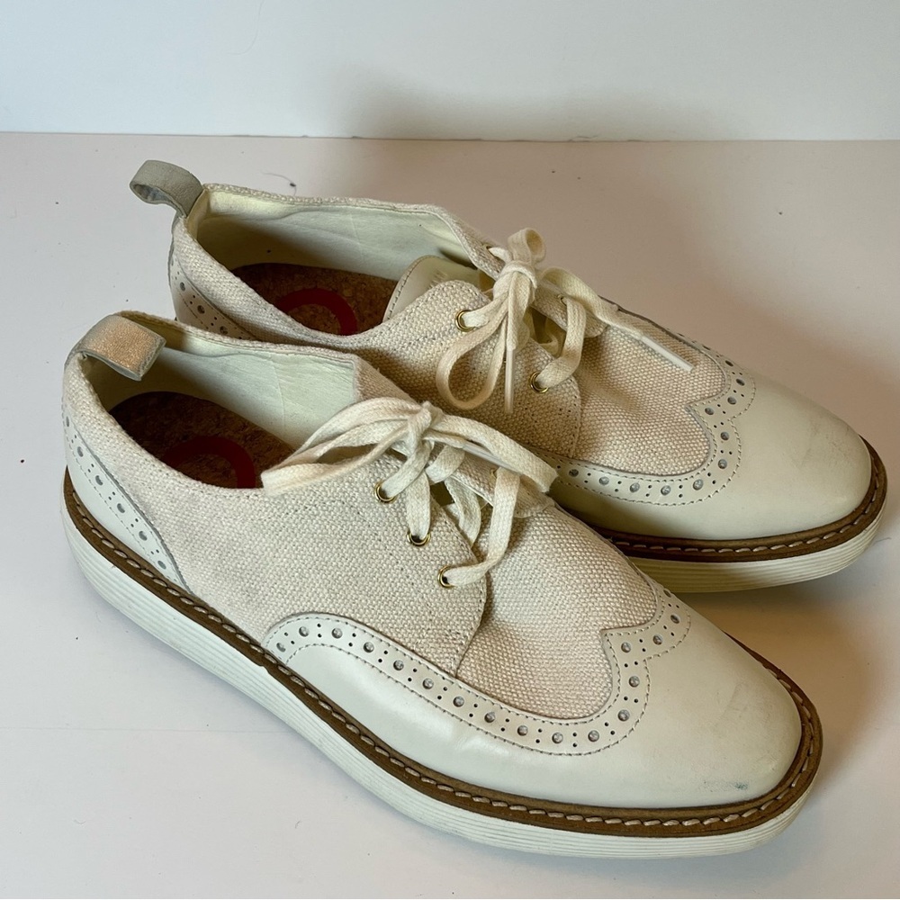 Cole Haan OriginalGrand Shoes Womens Size 6 Ivory Knit Wingtip Oxford Sneaker